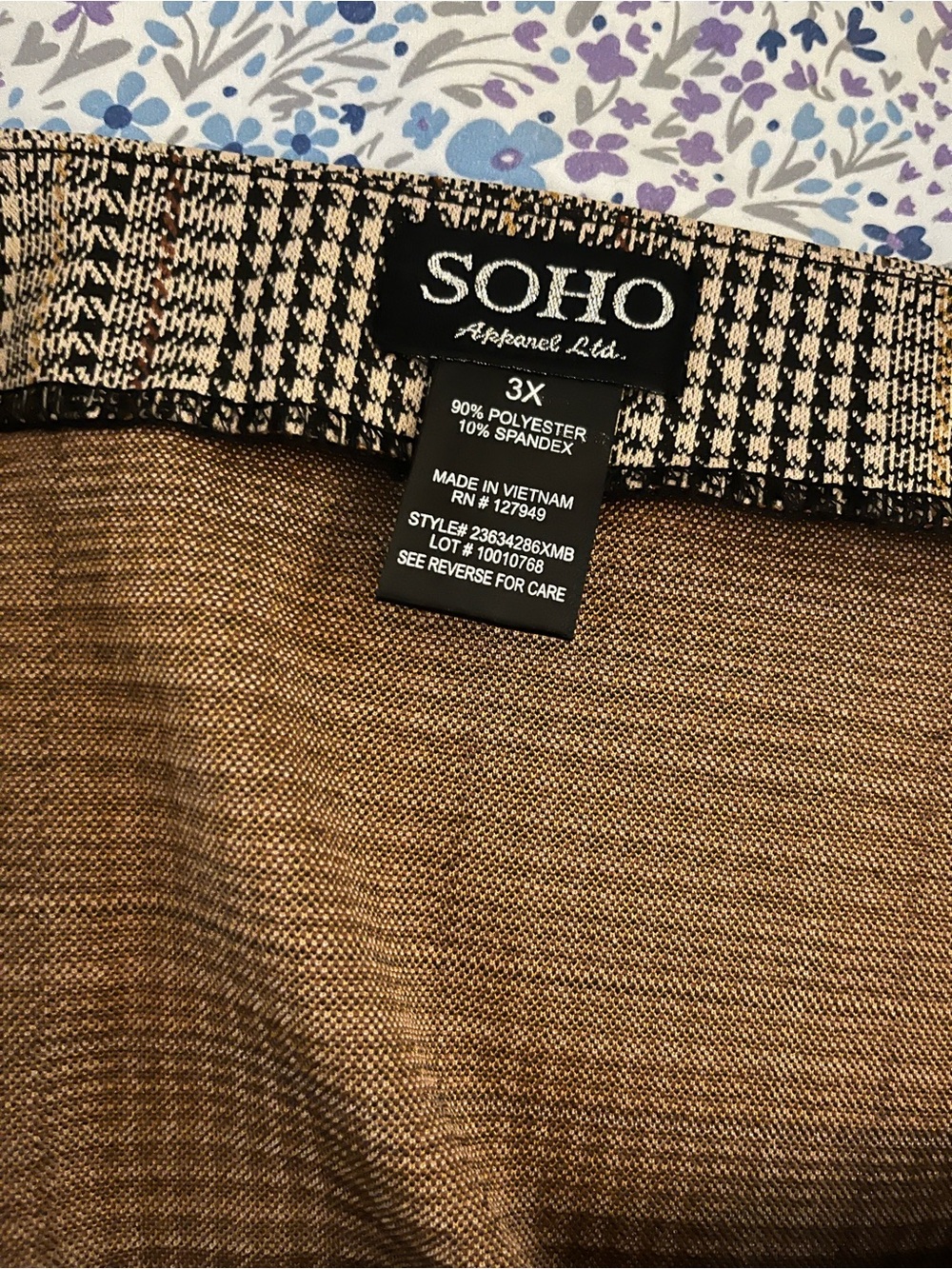 Soho Brown Textured Pencil Skirt with Black-and-Cream Check Waistband